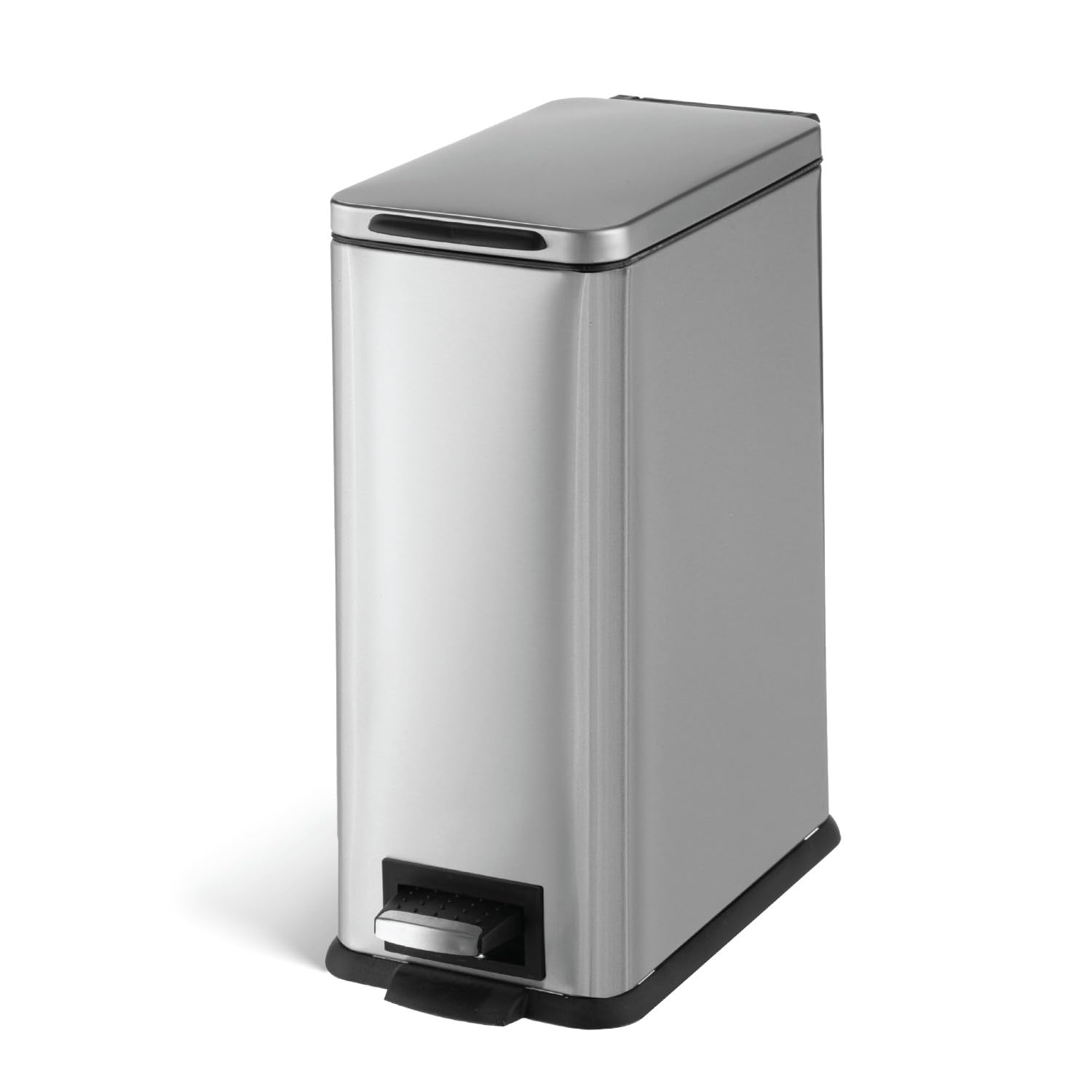 Home Zone Living 3 Gallon Small Trash Can with a Lid and Step Pedal, Stainless Steel with Slim Design for Home and Office, Silve