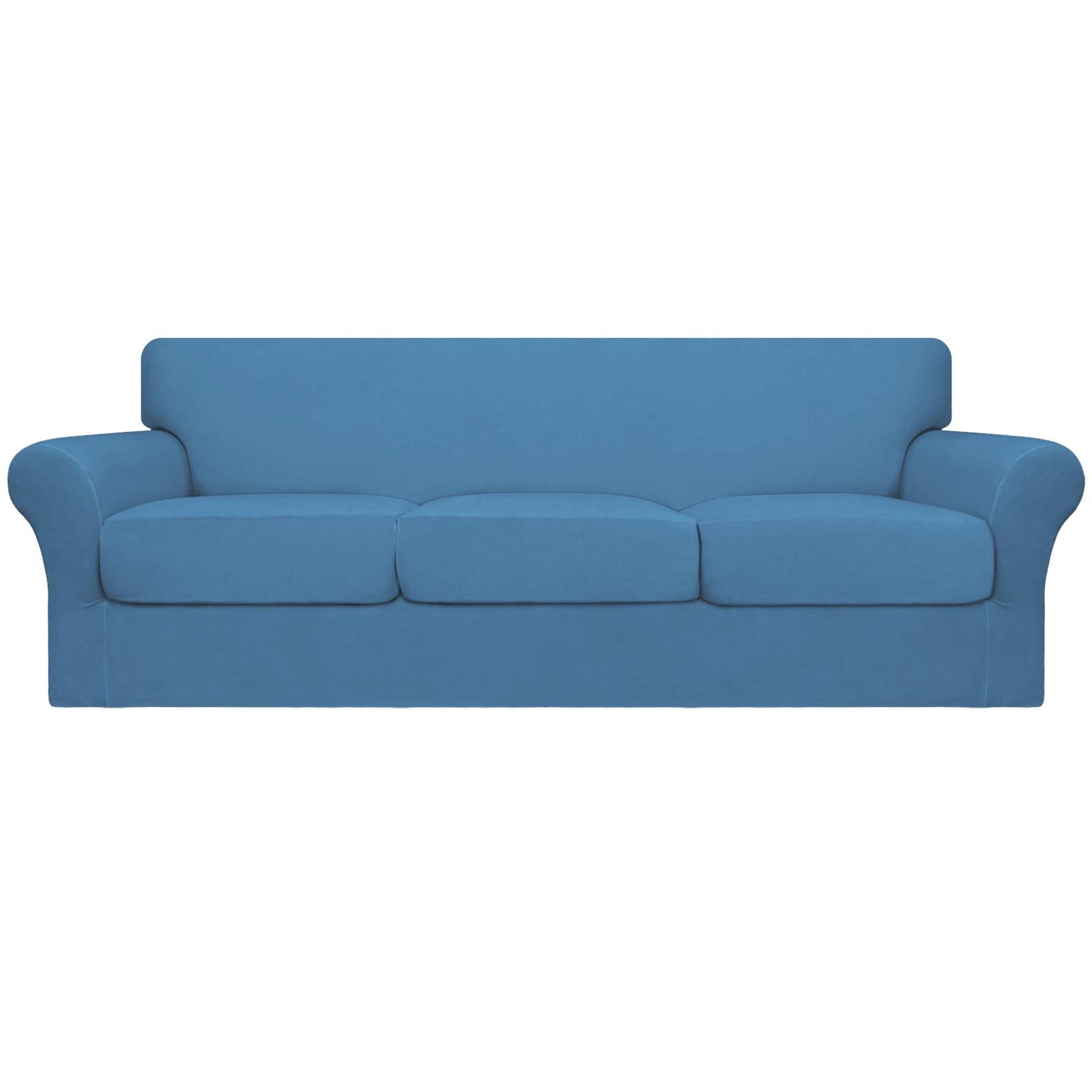 Easy-Going 4 Pieces Oversized Stretch Soft Couch Cover For Dogs - Washable Sofa Slipcover For 3 Separate Cushion Couch - Elastic Furniture Protector For Pets, Kids Light Blue