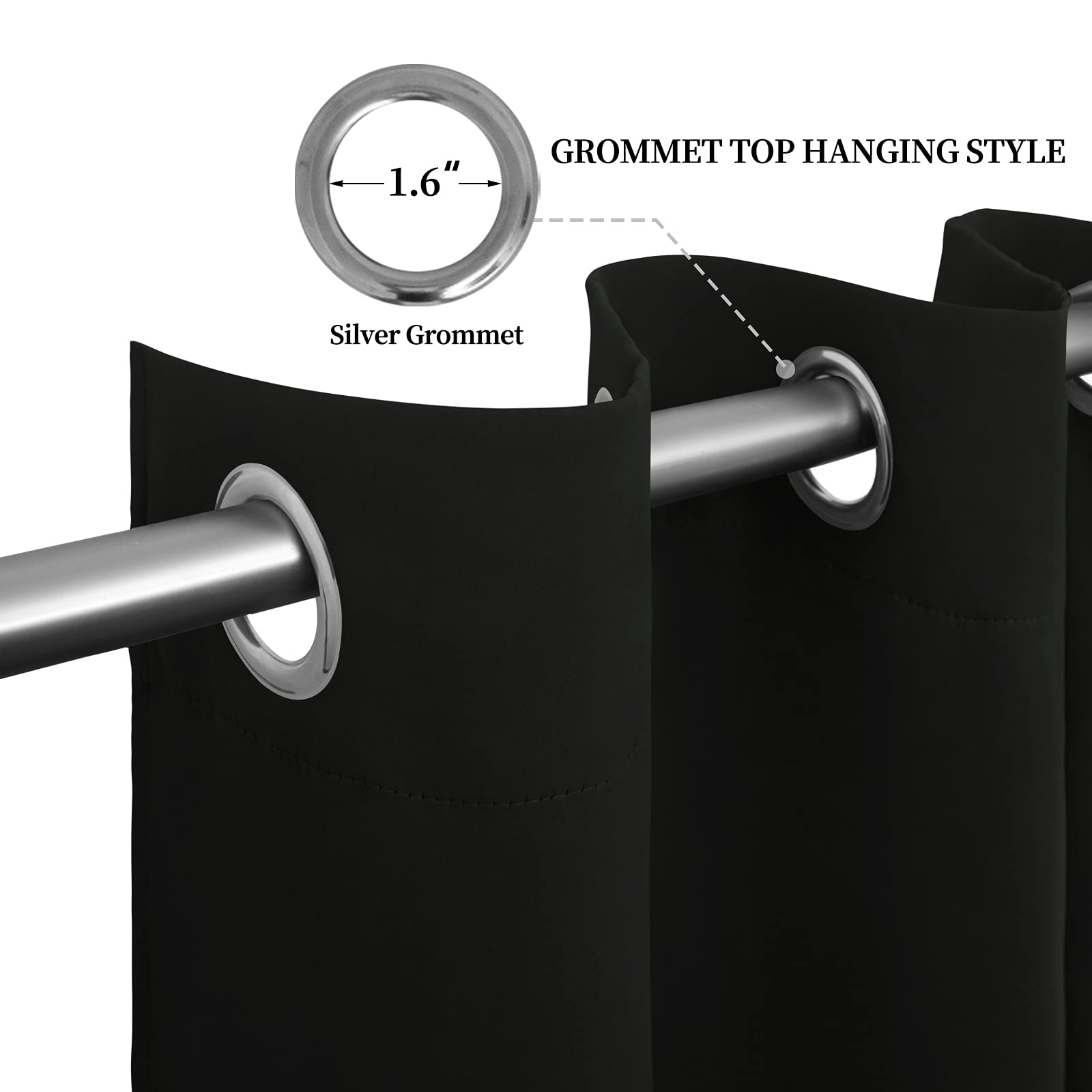 Easy-Going Blackout Curtains For Bedroom, Solid Thermal Insulated Grommet And Noise Reduction Window Drapes, Room Darkening Curtains For Living Room, 2 Panels (52X46 In,Black)