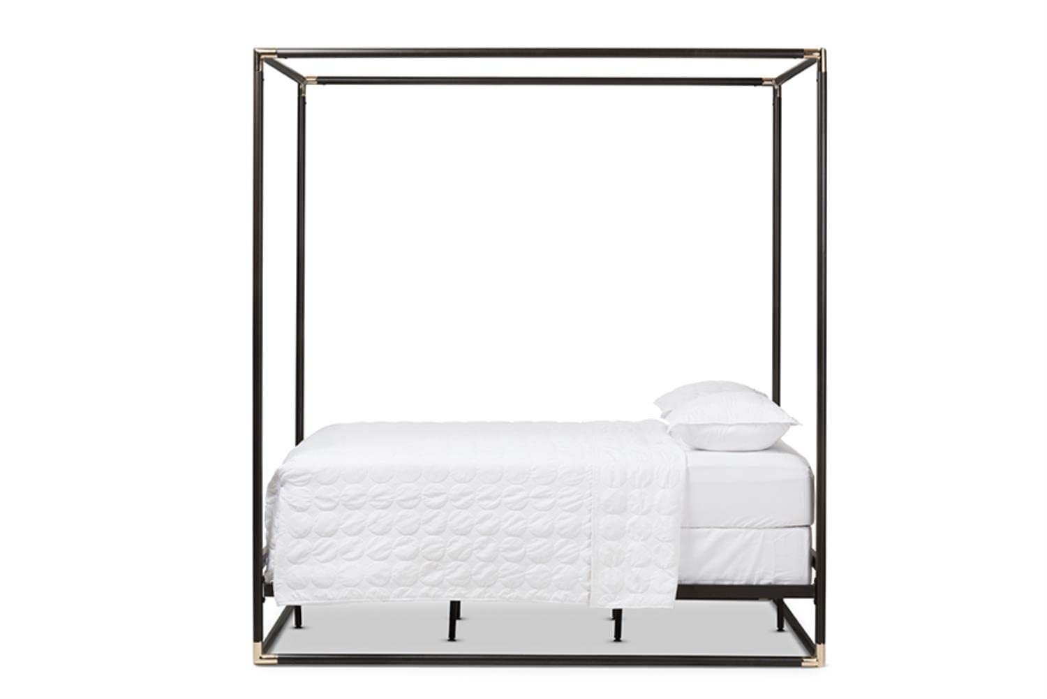 Baxton Studio Eva Vintage Industrial Black Finished Metal Canopy Queen Bed Black/Metal/Vintage Industrial