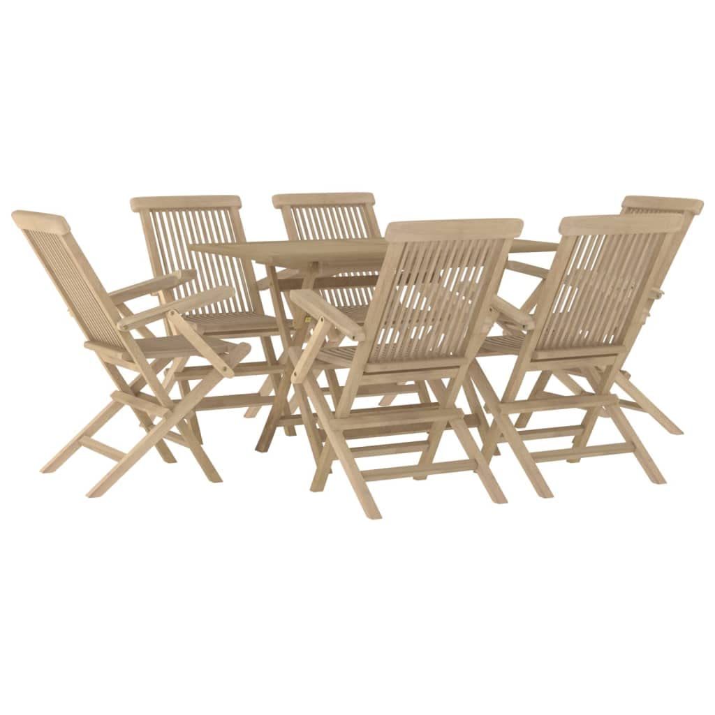 vidaXL Solid Teak Wood 5-Piece Patio Dining Set with Folding Chairs – Gray Finish Indoor/Outdoor Dining Set – Scandinavian Design