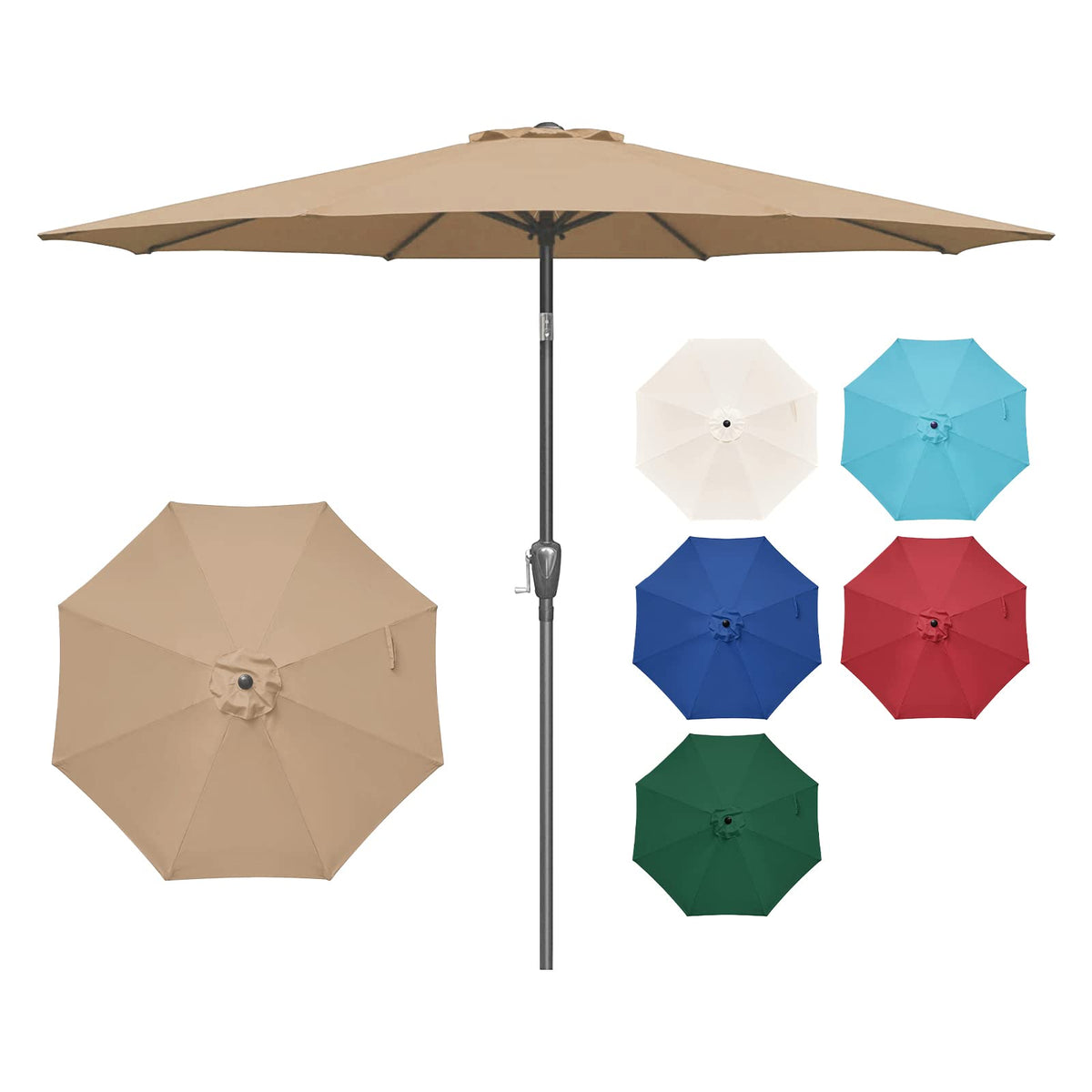 Yssoa 9' Patio Umbrella Outdoor Table Market Yard Umbrella With 8 Sturdy Ribs, Tan