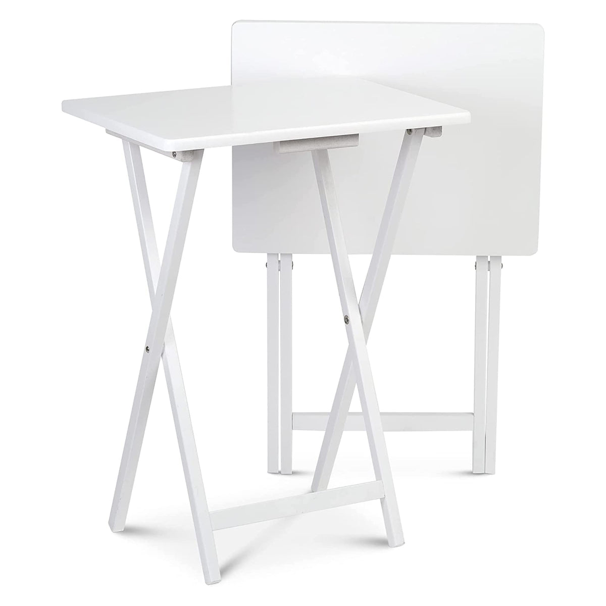 Pj Wood 2 Piece Set, Multifunctional Solid Wood Tv Snack Tray Tables For Indoor Use, White