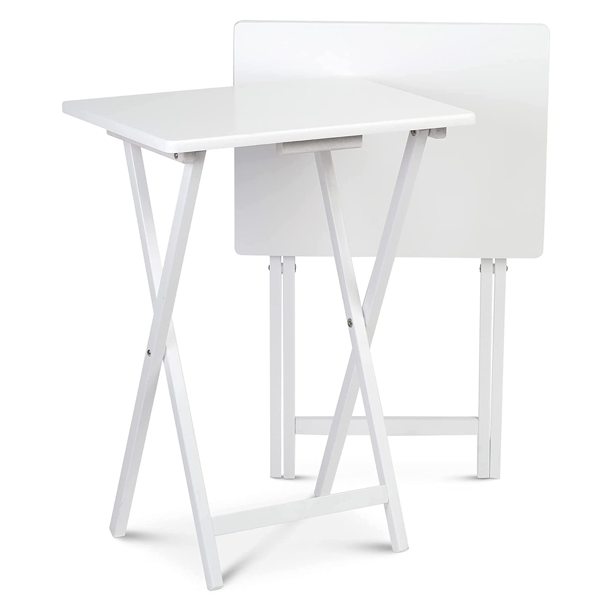Pj Wood 2 Piece Set, Multifunctional Solid Wood Tv Snack Tray Tables For Indoor Use, White