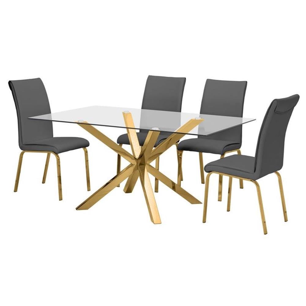 Best Quality Furniture 5Pc Dining Set (1 Table + 4 Chairs), Dark Gray, Gold