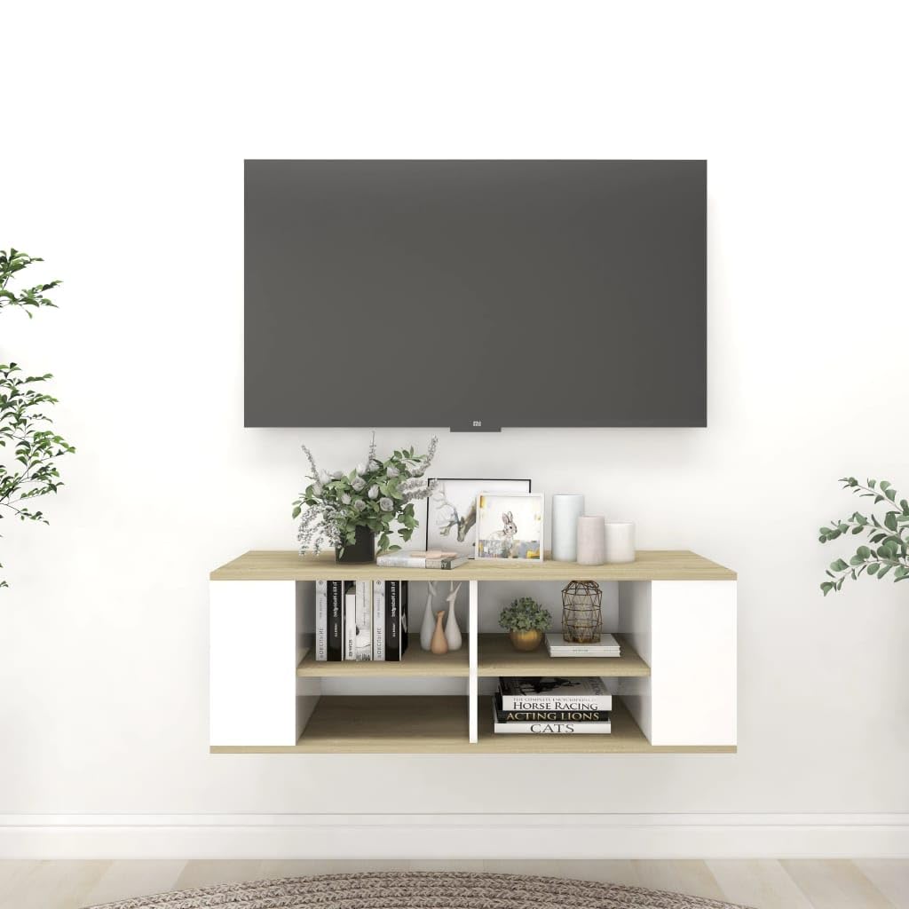 806243 vidaXL Wall-Mounted TV Cabinet White&Sonoma Oak 40.2&quot;x14&quot;x14&quot; Chipboard