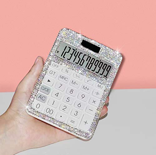 Tishaa Stylish Bling Rhinestone Crystal Dazzling 12 Digit Solar And Battery Dual Power Large Lcd Display Standard Desktop Calcul