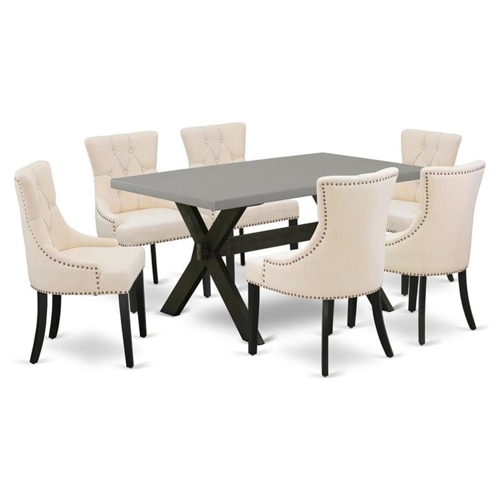 East West Furniture X696Fr102-7 7 Piece Modern Dining Table Set Consist Of A Rectangle Wooden Table With X-Legs And 6 Light Beige Linen Fabric Upholstered Chairs, 36X60 Inch, Multi-Color