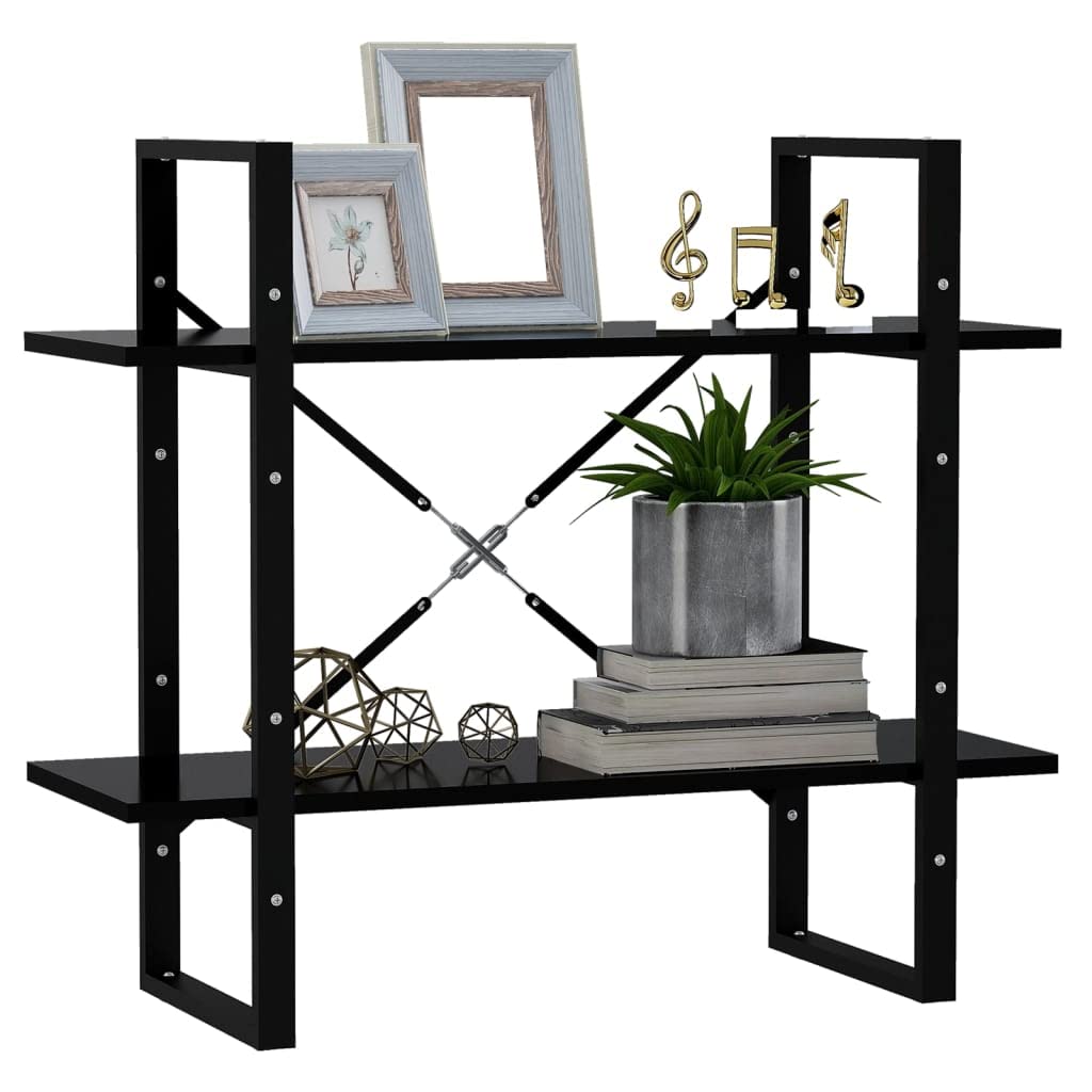 vidaXL 2-Tier Book Cabinet in Black, 31.5"x11.8"x27.6", Made of Engineered Wood, Industrial Style, Ample Storage Space, Requires Assembly