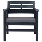vidaXL 3-Piece Patio Lounge Set - Anthracite Plastic Outdoor Furniture Set with Armchairs, Table, and Comfortable Polyester Seat Cushions