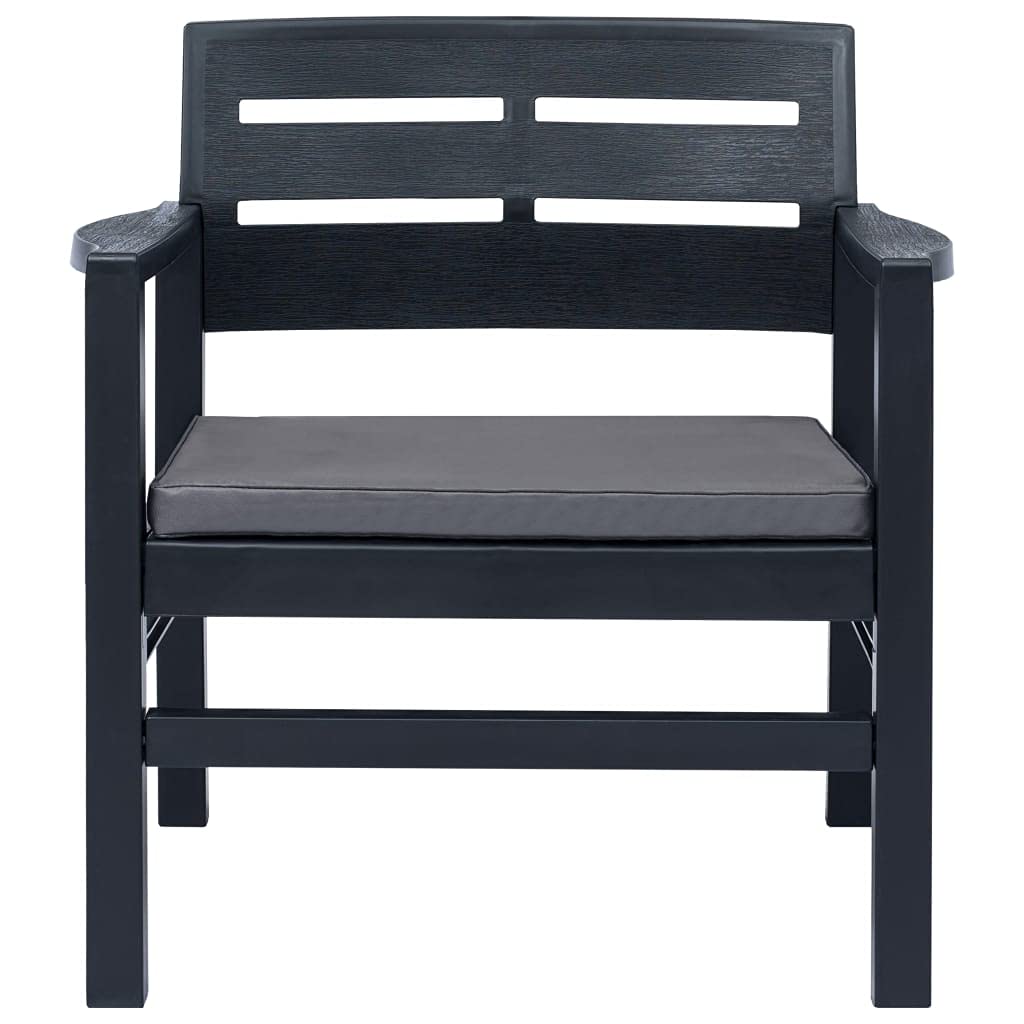 vidaXL 3-Piece Patio Lounge Set - Anthracite Plastic Outdoor Furniture Set with Armchairs, Table, and Comfortable Polyester Seat Cushions