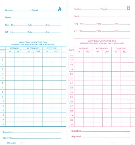 500 Time Cards For Pyramid 2500, 2600, 2650, 2650Pro, 6200, 6400 (42415 Compatible)
