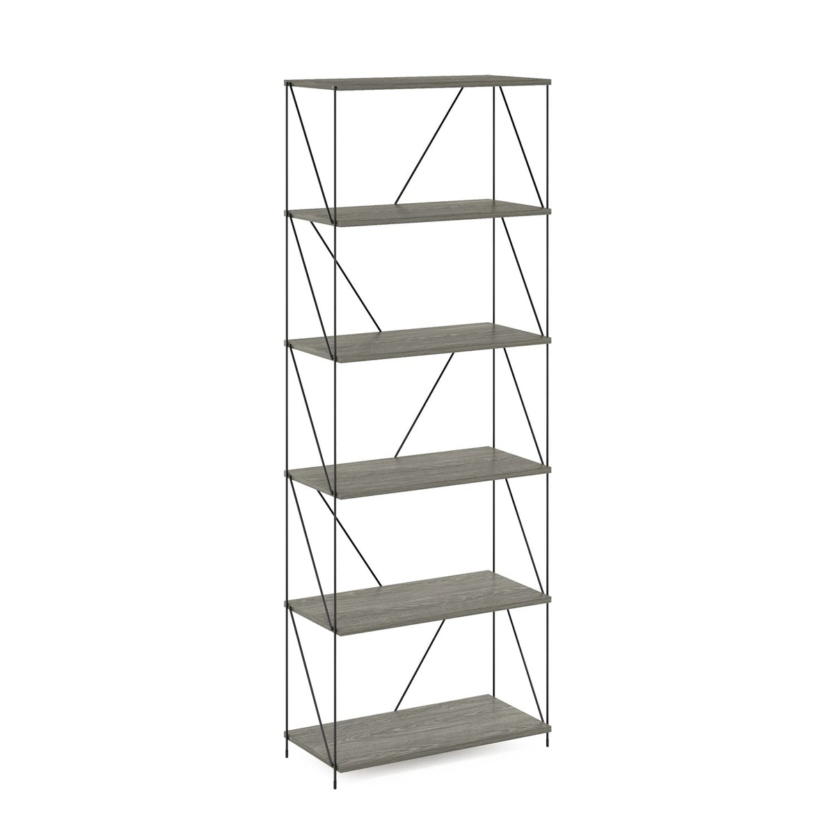 Furinno Besi 6-Tier Industrial Multipurpose Shelf Display Rack with Metal Frame, Wide, Finn Oak