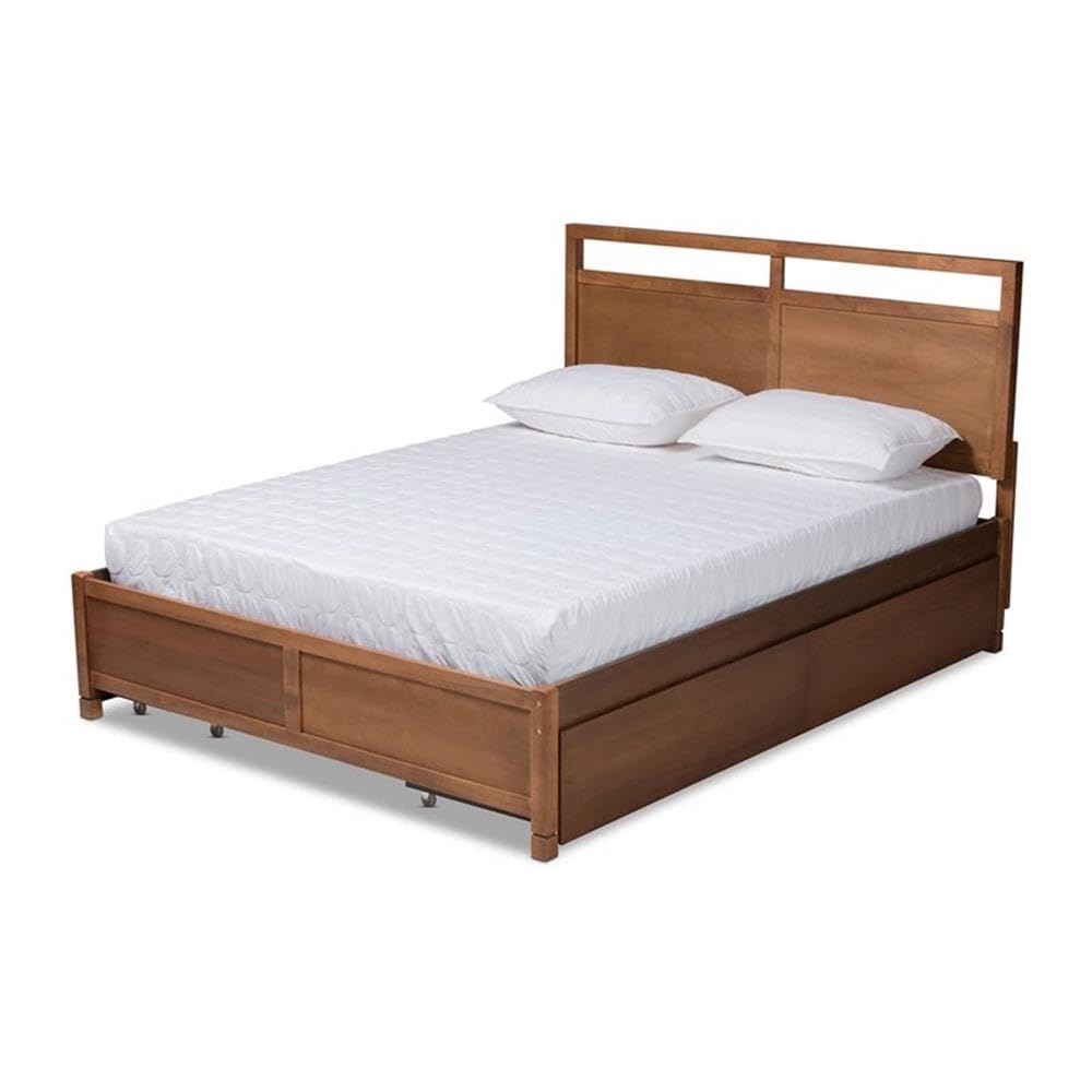Baxton Studio Saffron Modern and Contemporary Walnut Brown Finished Wood King Size 4-Drawer Platform Storage Bed