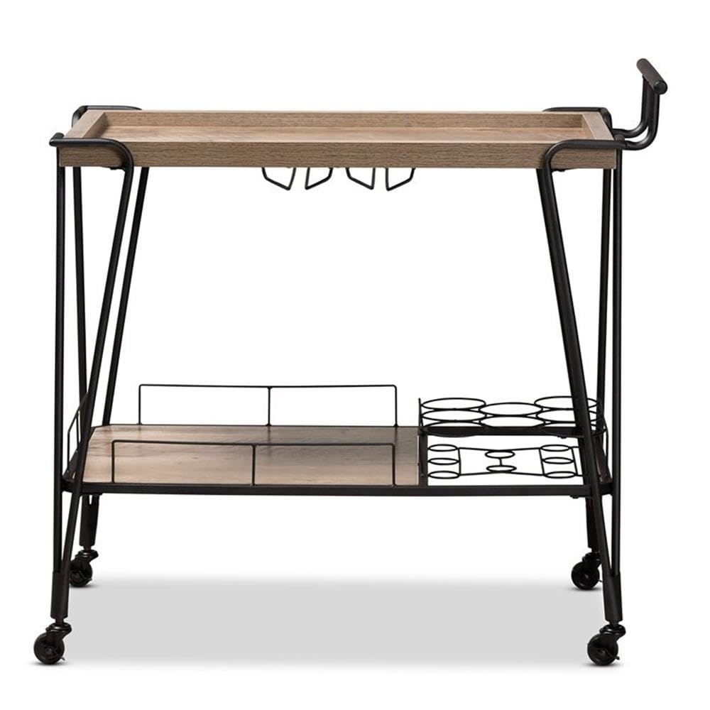 Baxton Studio Perilla and Brown Finished Wood and Black Metal Serving Cart