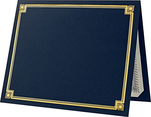 Luxpaper 9.5' X 12' Certificate Holders | Nautical Blue Linen | Embossed Gold Foil Border | 100Lb. Cover | 25 Qty