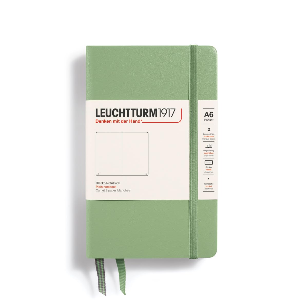 Leuchtturm1917 - Notebook Hardcover Pocket A6-187 Numbered Pages For Writing And Journaling (Sage, Plain)