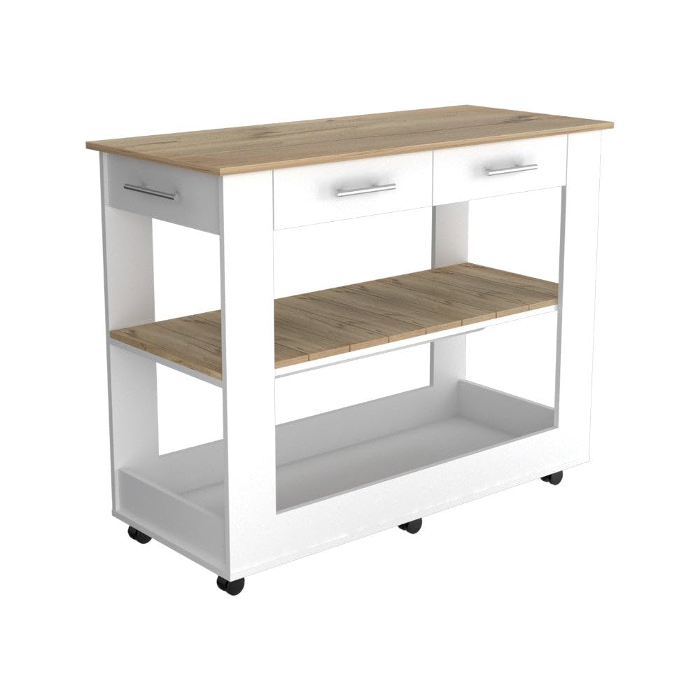 Kitchen Island 46 Inches Dozza, Two Drawers - White/Light Oak