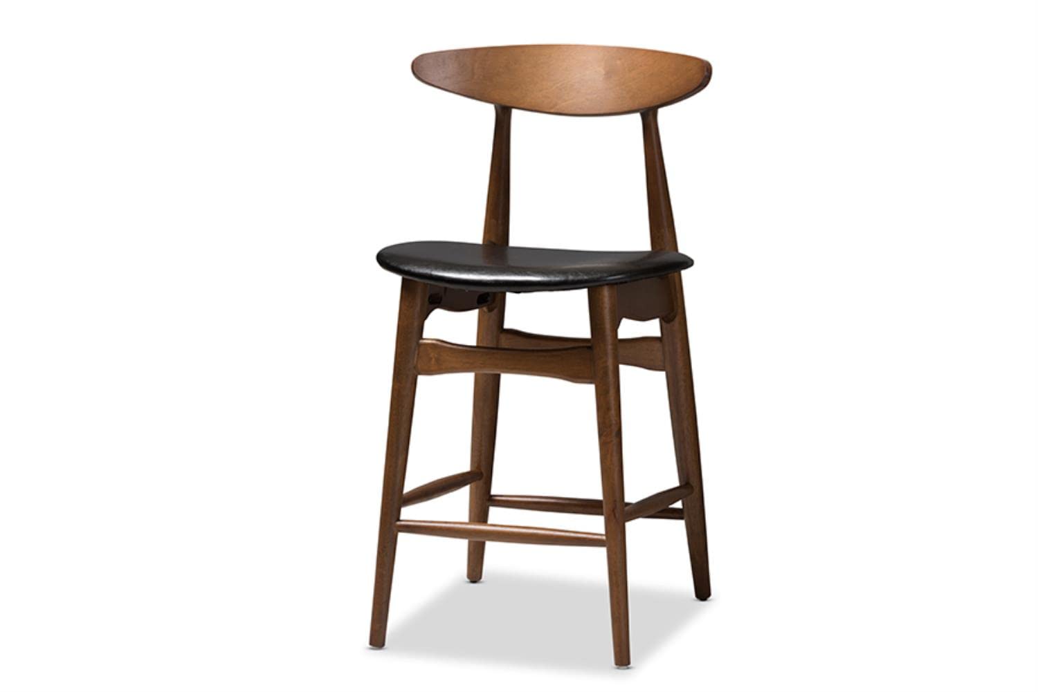 Baxton Studio Flora Mid-Century Modern Black Faux-Leather Upholstered Walnut Finished 5-Piece Pub Set Black//Medium Wood/Mid-Century/Table/Faux Leather/Rubber Wood/Foam