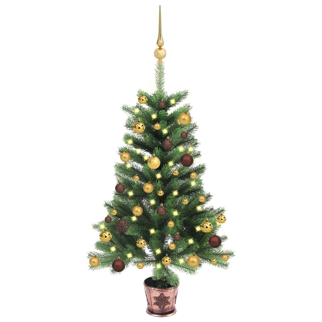 vidaXL Pre-Lit Artificial Christmas Tree with Decorative Ball Set - Lifelike Green PE Branches and Energy-Efficient LED Lights - 70.9&quot;