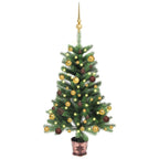 ** vidaXL 94.5" Artificial Pre-Lit Christmas Tree with Rose Gold Balls - Battery Operated LED Lights - Durable PE & Steel - Green Xmas Tree