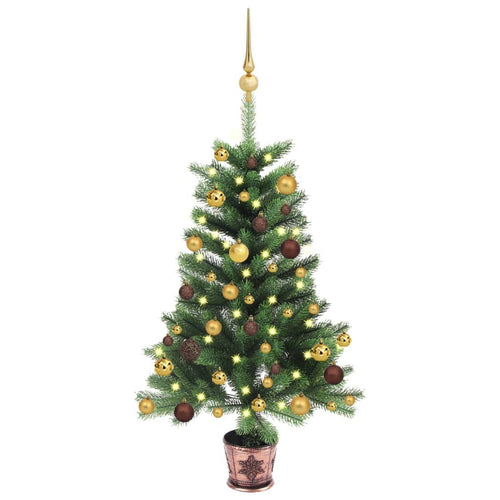 ** vidaXL 94.5" Artificial Pre-Lit Christmas Tree with Rose Gold Balls - Battery Operated LED Lights - Durable PE & Steel - Green Xmas Tree