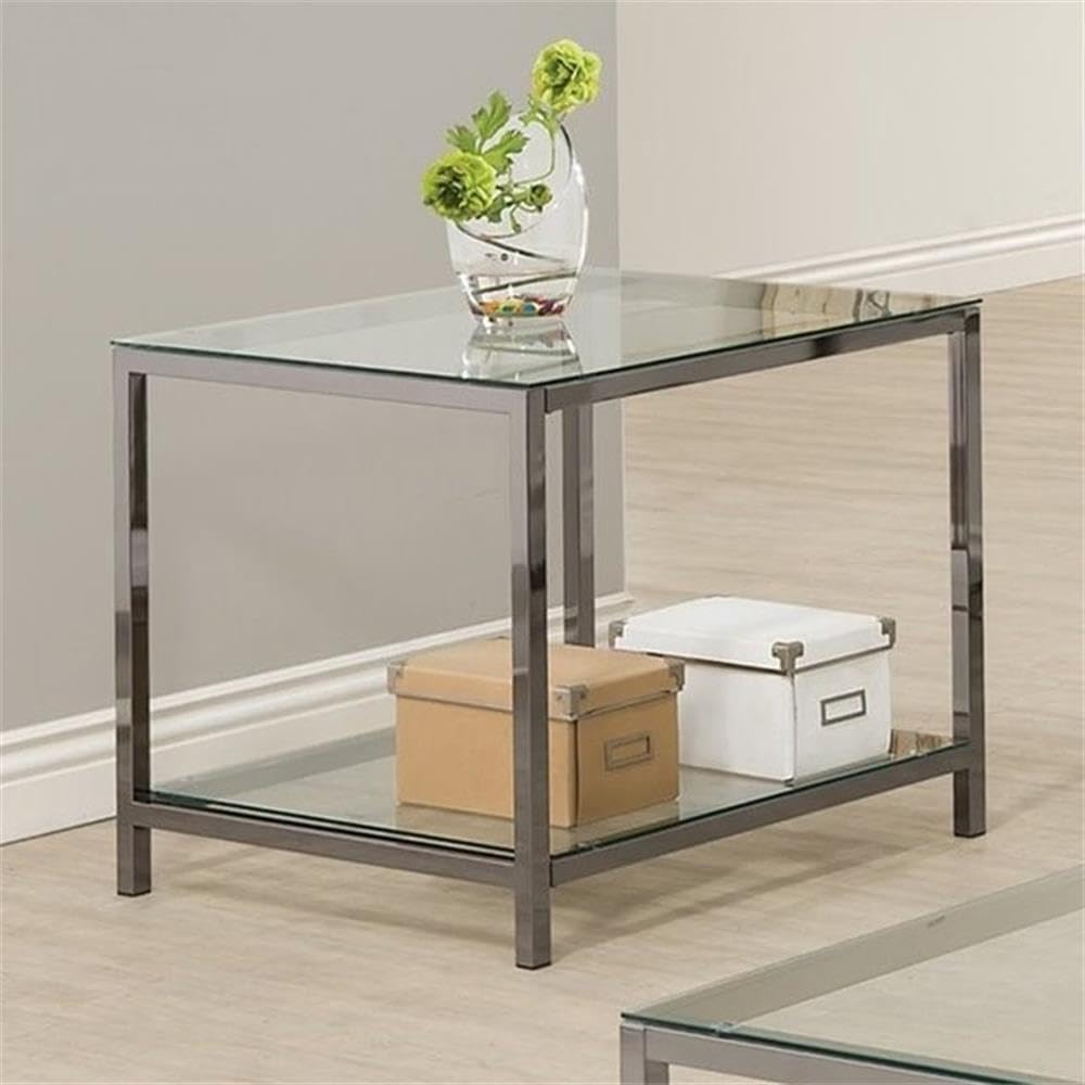 Coaster Furniture End Table with Shelf Black Nickel and Clear 26"D x 24"W x 23"H 720227