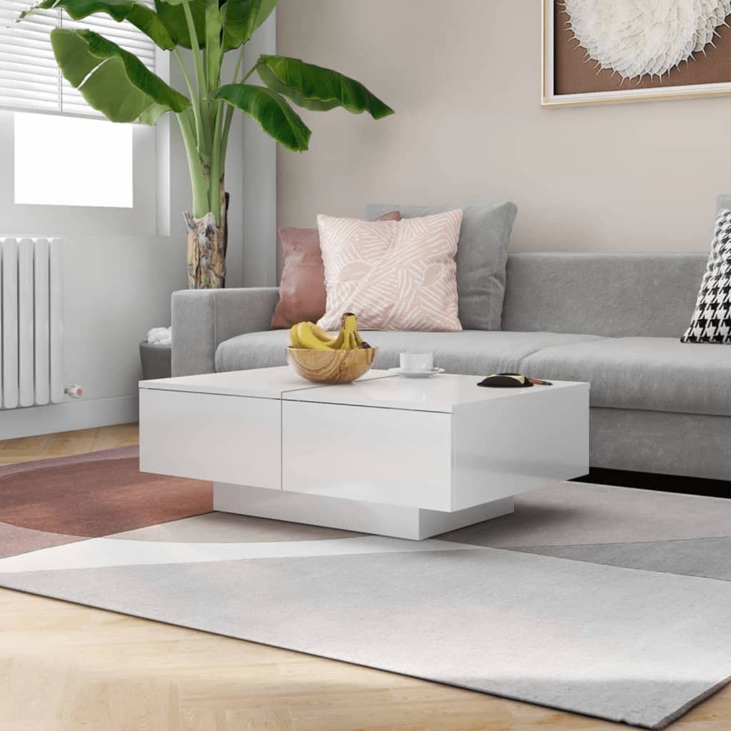 vidaXL Coffee Table High Gloss White 35.4"x23.6"x12.2" Engineered Wood