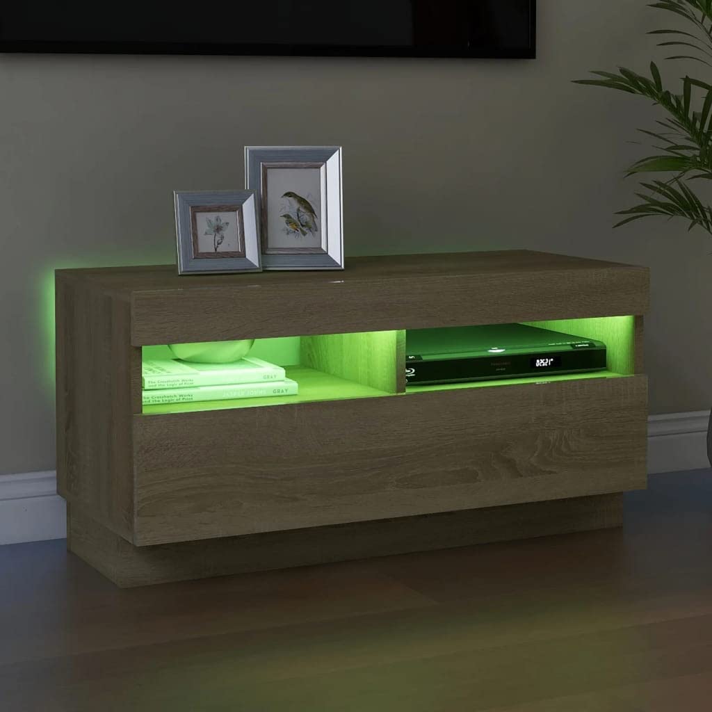 vidaXL TV Cabinet with LED Lights Sonoma Oak 32&quot;x14&quot;x16&quot;