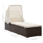 vidaXL Adjustable Sun Lounger with Canopy, Cushion - Weather Resistant, Poly Rattan Brown Design, Powder-Coated Steel Frame, Ideal for Poolside, Patio, Balcony, or Camping use.