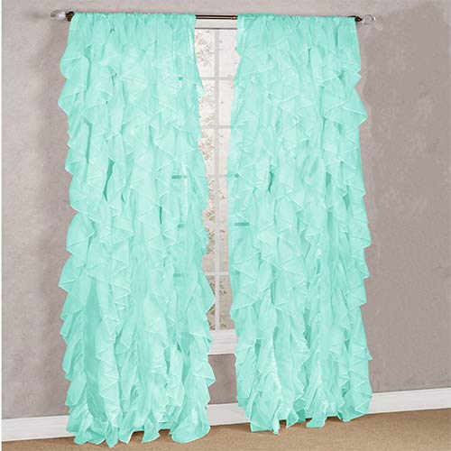 Diamondhome Decorative Sheer Vertical Ruffle Waterfall Window Treatment Curtain Drape Set (Sea Blue, 2 Panel 50' X 84')