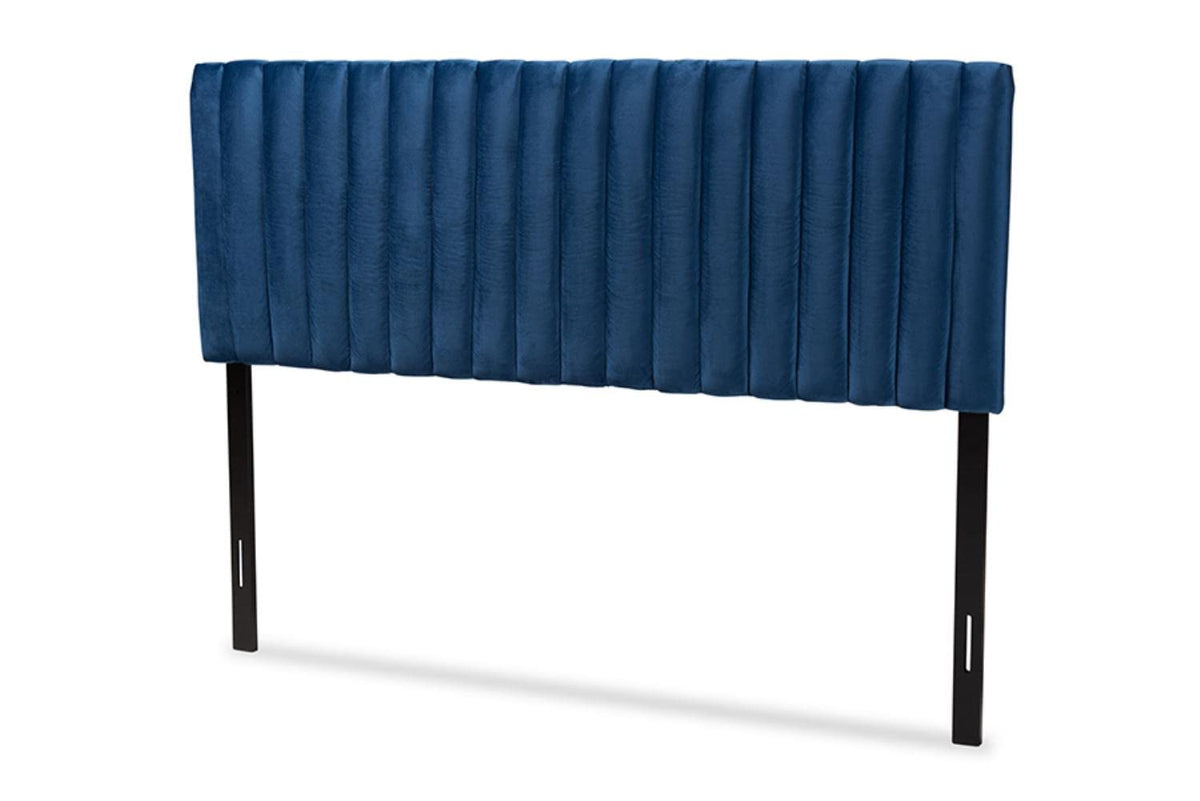 Baxton Studio Emile Modern and Contemporary Navy Blue Velvet Fabric Upholstered and Dark Brown Finished Wood Queen Size Headboard