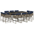 vidaXL - 11 Piece Patio Dining Set/Outdoor Furniture Set with Cushions - Gray Poly Rattan, Rectangular, Tempered Glass Tabletop, Cushioned Chairs, Garden/Balcony/Backyard.