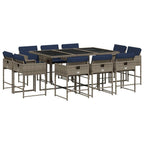 vidaXL - 11 Piece Patio Dining Set/Outdoor Furniture Set with Cushions - Gray Poly Rattan, Rectangular, Tempered Glass Tabletop, Cushioned Chairs, Garden/Balcony/Backyard.
