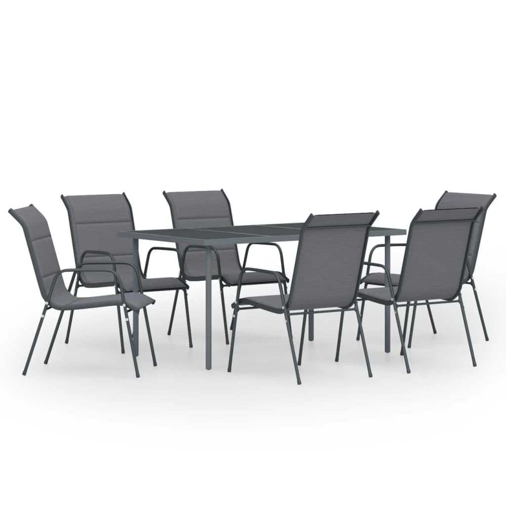 vidaXL Patio Dining Set 7 Piece Outdoor Garden Terrace Yard Patio Table and Chair Seating Seat Sitting Chair Dining Set Furniture Steel Anthracite