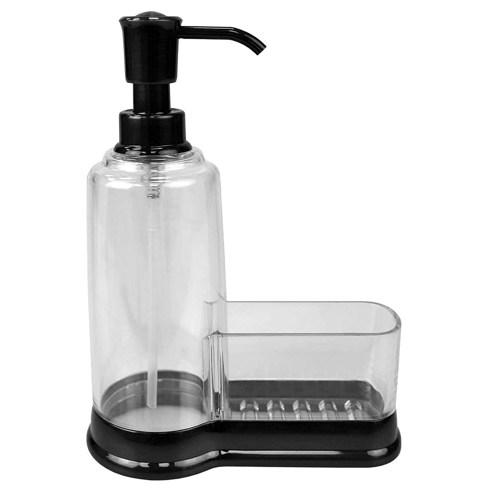 Home Basics Plastic Soap Dispenser with Sponge Compartment, Black