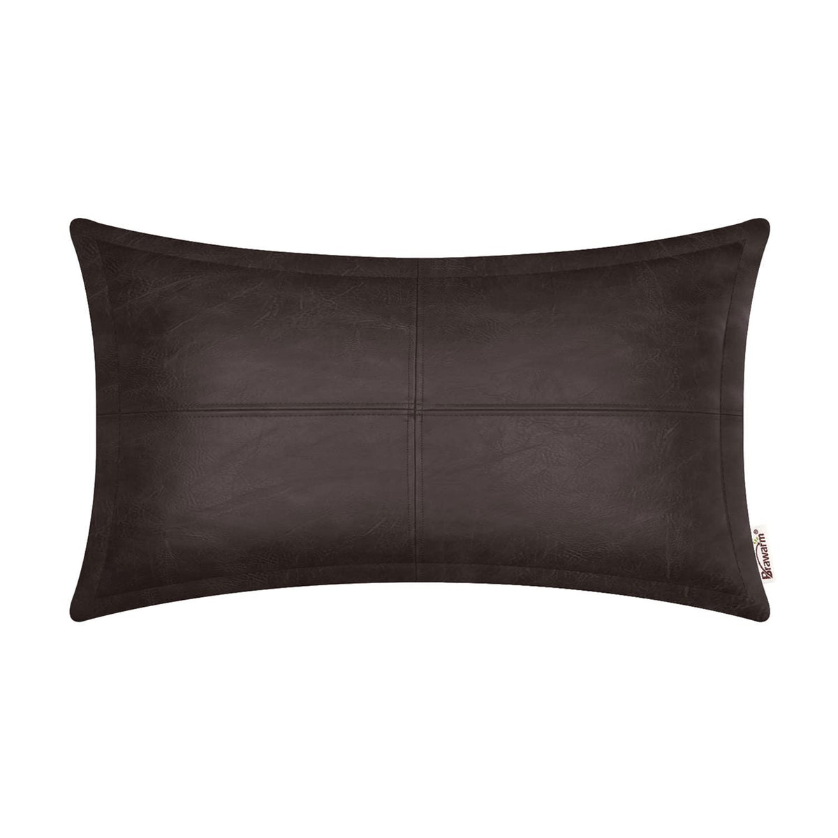 Brawarm Coffee Leather Throw Pillow 12 X 20 Inches, Faux Leather Pillow Cover With Piping, Hand Stitched Leather Decorative Lumb