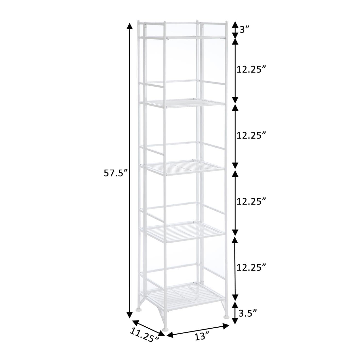 Convenience Concepts Xtra Storage Shelves - 5-Tier Folding Metal Shelving, Modern Shelves for Storage and Display in Living Room, Bathroom, Office, Kitchen, Garage, White