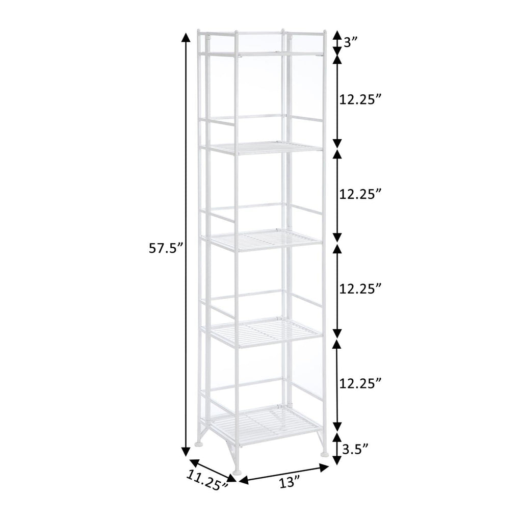 Convenience Concepts Xtra Storage Shelves - 5-Tier Folding Metal Shelving, Modern Shelves for Storage and Display in Living Room, Bathroom, Office, Kitchen, Garage, White