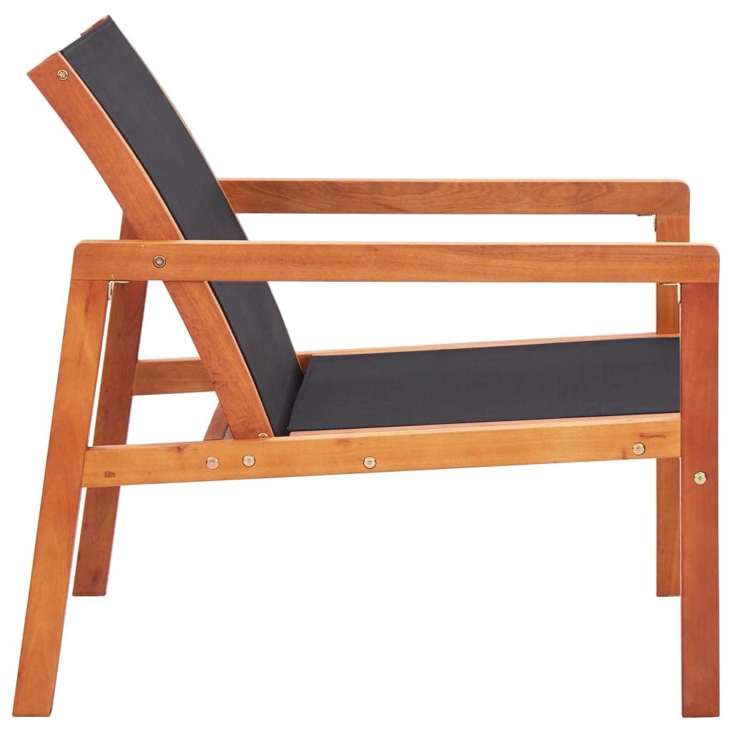 vidaXL Outdoor Patio Lounge Chair - Black | Made with Durable Solid Eucalyptus Wood and Breathable Textilene Fabric | Weather-Resistant and Easy to Assemble