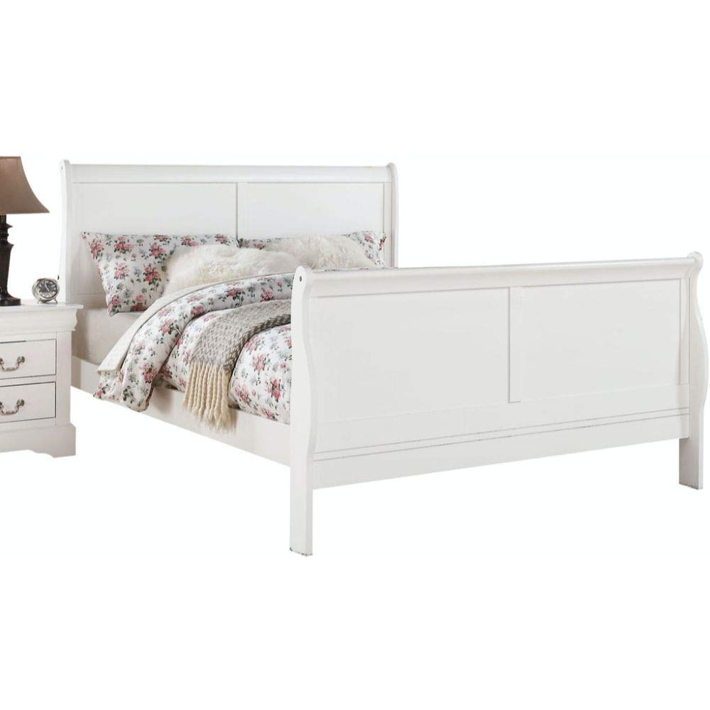 Acme Louis Philippe III Queen Wooden Sleigh Bed in White