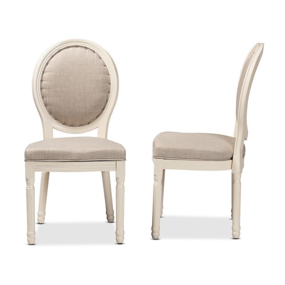 Baxton Studio Louis Traditional French Inspired Grey Fabric Upholstered and White Finished Wood 2-Piece Dining Chair Set