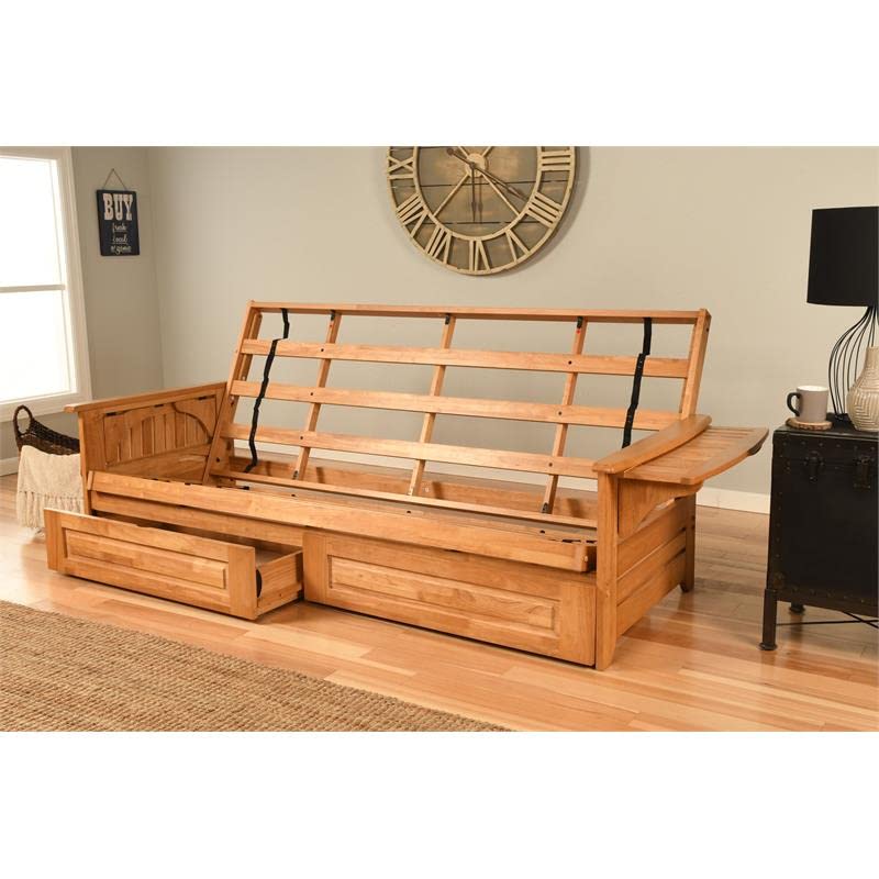 Kodiak Furniture Phoenix Queen Butternut Wood Storage Futon- Aqua Blue Mattress