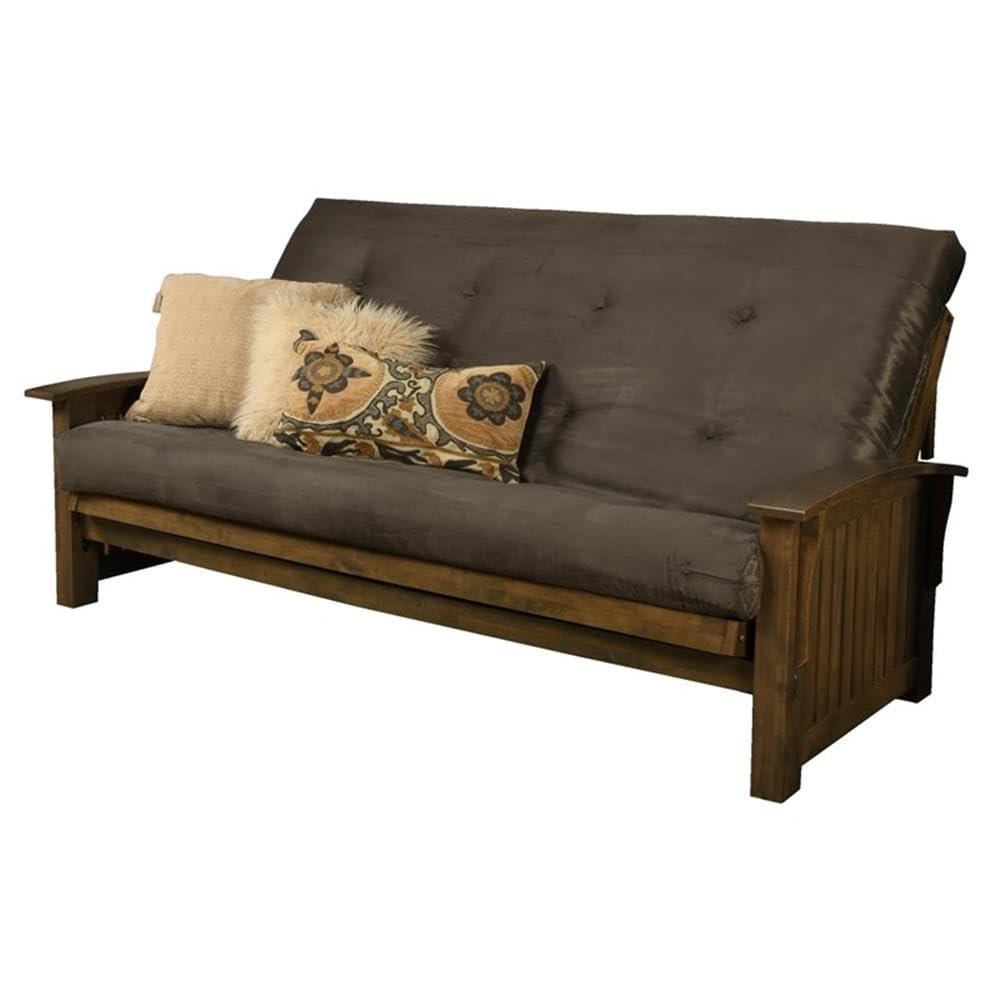 Kodiak Furniture Washington Queen Size Futon Frame and Mattress Set - Wood Futon Frame with Mattress Included in Suede Gray Color
