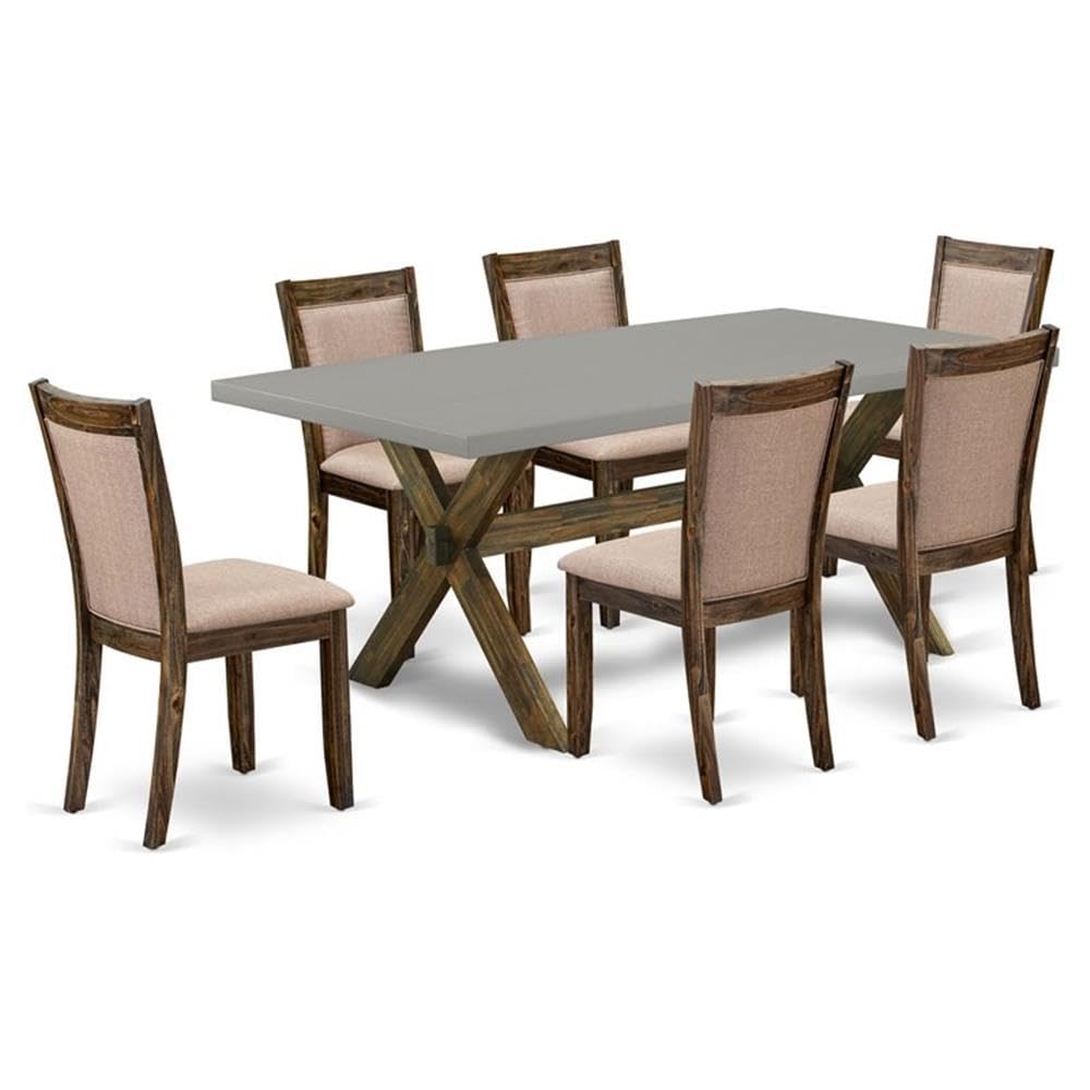 East West Furniture X797MZ716-7 7 Piece Modern Dining Table Set Consist of a Rectangle Wooden Table with X-Legs and 6 Dark Khaki Linen Fabric Upholstered Chairs, 40x72 Inch, Multi-Color