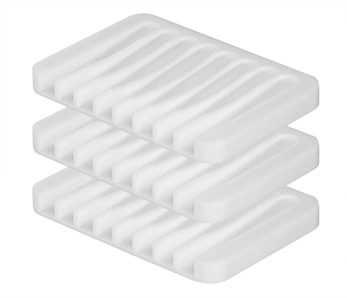 we3 Silicone Soap Dish Tray | Self Draining Waterfall Design | Flexible Soap Holder for Bathroom Kitchen Countertop | White | Pa
