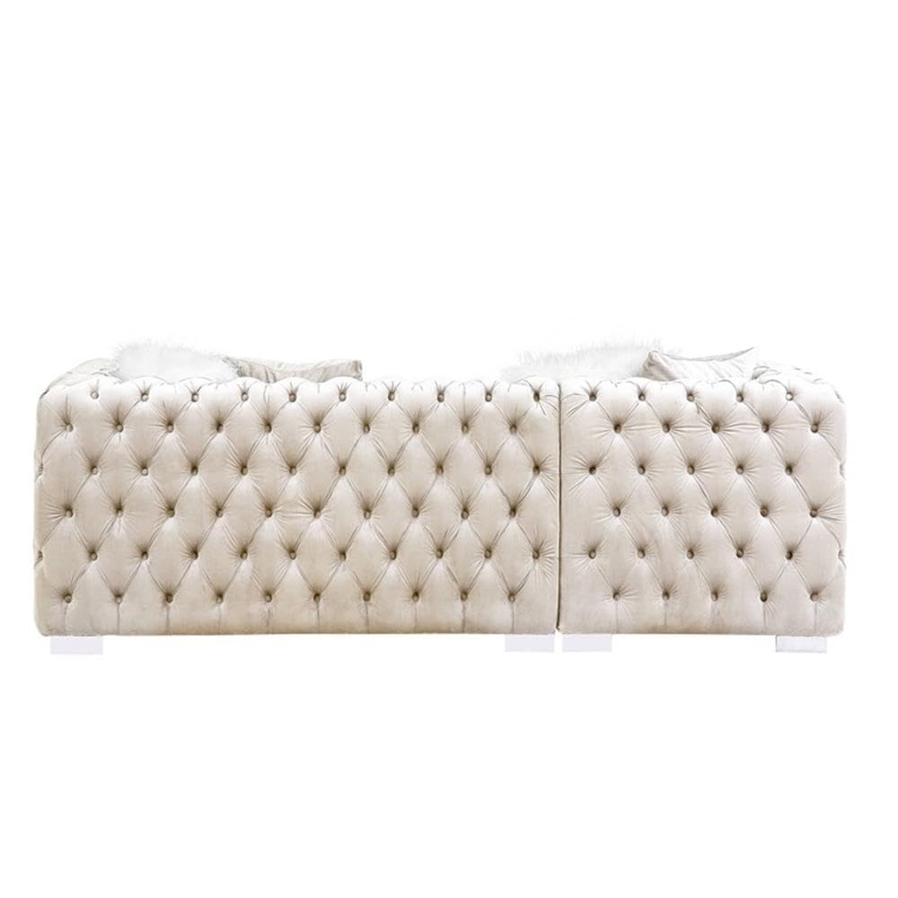 Acme Syxtyx Sectional Sofa with 4 Pillows in Blue Velvet