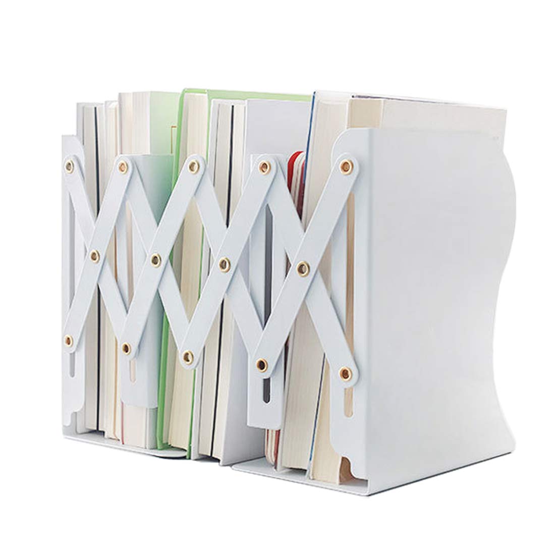Jiari Book Ends, White Decorative Metal Iron Bookends Holder Stand Desk Nonskid Adjustable Bookend (White)