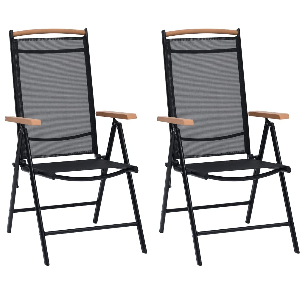 vidaXL Folding Chair 2 Pcs Folding Lawn Chair Aluminum and Textilene Black