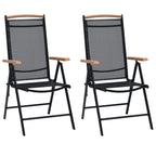 vidaXL Folding Chair 2 Pcs Folding Lawn Chair Aluminum and Textilene Black